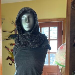 Cozy Knitted Hooded Scarf in Charcoal Black